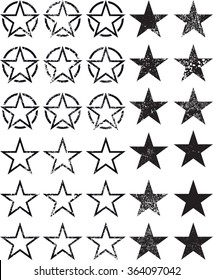 Set of Stars . Vector grunge shapes. Distressed elements for design .stamp collection