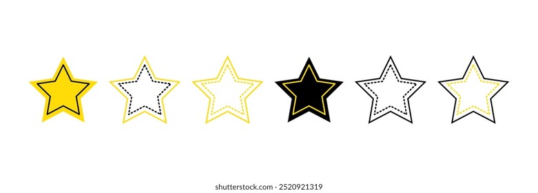 Set with stars vector icons. 6 stars icons.