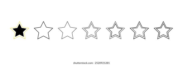 Definido com ícones de vetor de estrelas. Ícones de 7 estrelas.