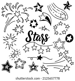 Conjunto de estrellas. Ilustración vectorial en estilo doodle. Aislado sobre un fondo blanco.