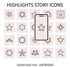 Set of Stars Vector Line Icons. Contains such Icons as Starry night, falling star, firework, twinkle, glow, glitter burst and more. Outline signs for glossy material. Editable Stroke. 32x32 Pixels.