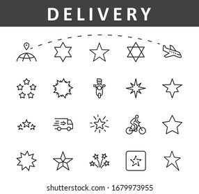 Set of Stars Vector Line Icons. Contains such Icons as Starry night, falling star, firework, twinkle, glow, glitter burst and more. Outline signs for glossy material. Editable Stroke. 32x32 Pixels.