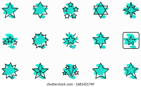 Set of Stars Vector Line Icons. Contains such Icons as Starry night, falling star, firework, twinkle, glow, glitter burst and more. Outline signs for glossy material. Editable Stroke. 32x32 Pixels.