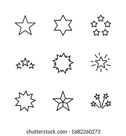 Set of Stars Vector Line Icons. Contains such Icons as Starry night, falling star, firework, twinkle, glow, glitter burst and more. Outline signs for glossy material. Editable Stroke. 32x32 Pixels.