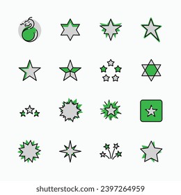 Juego de Iconos de la Línea del Vector de Estrellas. Contiene íconos como noche estrellada, estrella en caída, fuegos artificiales, brillo, ráfagas de brillo y más. Señales de contorno para material brillante. Stroke editable. 32x32 píxeles.