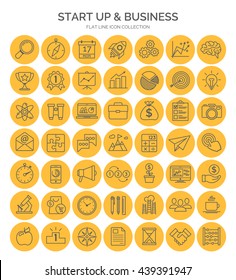 Set of start up and business thin lines web icon flat style. Vector design elements, business signs, logos, identity, labels and other branding objects for your business. Vector Illustration