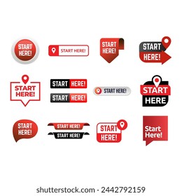 Set of Start here text button template Isolated on white background