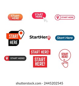 Set of Start here text button template Isolated on white background