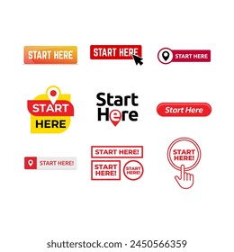 Set of Start here text button template Isolated on white background