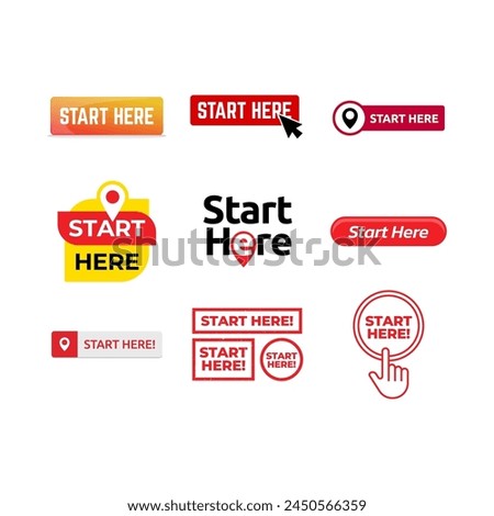 Set of Start here text button template Isolated on white background