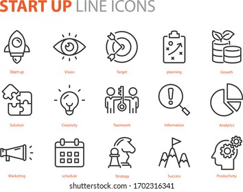 set of start up icons, business, marketing, strategy, planning