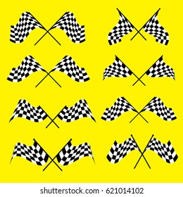 Set von Start- und Endfahnen auf gelbem Hintergrund. Rennwettkämpfe von Auto Moto.