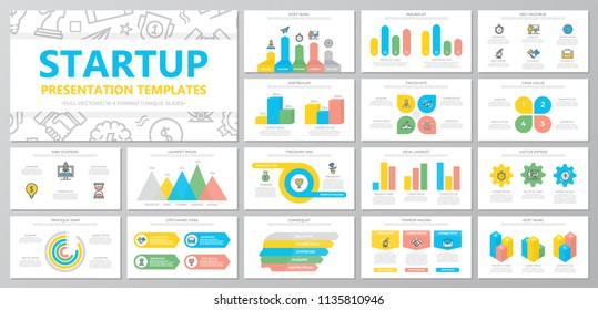 Set of startup and business elements for multipurpose presentation template slides with graphs and charts. Leaflet, corporate report, marketing, advertising, book cover design.