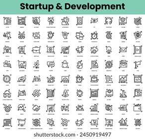 Set of startup and development icons. Linear style icon bundle. Vector Illustration