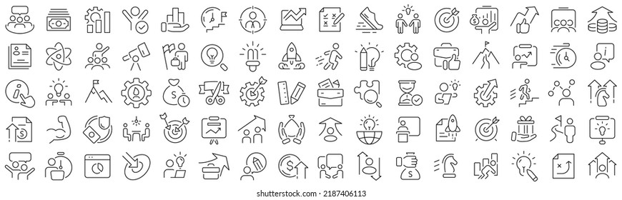 Set of startup and development line icons. Collection of black linear icons