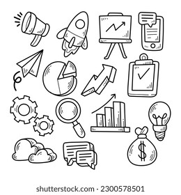 Set of start-up elements hand drawn outline sketch illustration	