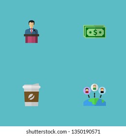 Set of startup icons flat style symbols with outsource, leader, money and other icons for your web mobile app logo design.
