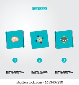 Set of startup icons flat style symbols with brain, teamwork, meeting and other icons for your web mobile app logo design.