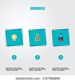Set of startup icons flat style symbols with idea, leader, profit and other icons for your web mobile app logo design.