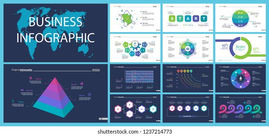 Set of startup or investment concept infographic charts. Business diagrams for presentation slide templates. For corporate report, advertising, banner and brochure design.