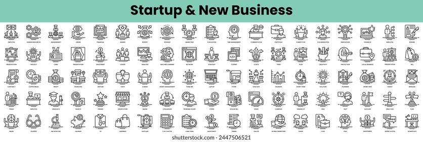 Set of startup and new business icons. Linear style icon bundle. Vector Illustration