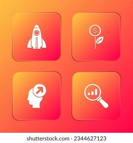 Set Startup project concept, Dollar plant, Head hunting and Magnifying glass and analysis icon. Vector