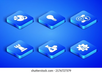 Set Startup project concept, Financial growth, Money bag, Chess, Light bulb with of idea and Human resources icon. Vector