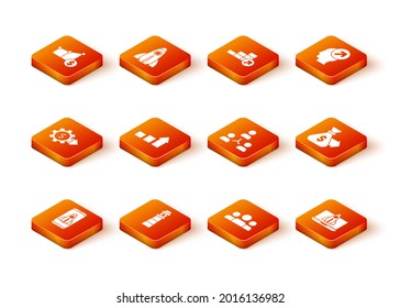 Set Startup project concept, Lighthouse, Gear with dollar, Financial growth, Users group, Project team base,  and Money bag icon. Vector