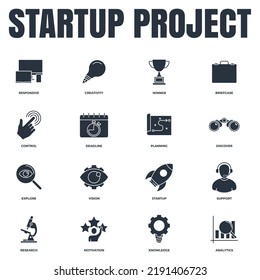 Set of Startup project icon logo vector illustration. development pack symbol template for graphic and web design collection