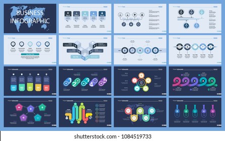 Set of startup or strategy concept infographic charts. Business diagrams for presentation slide templates. For corporate report, advertising, banner and brochure design.
