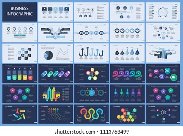 Set of startup or strategy concept infographic charts. Business diagrams for presentation slide templates. For corporate report, advertising, banner and brochure design.
