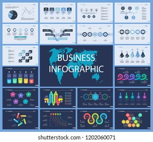 Set of startup or strategy concept infographic charts. Business diagrams for presentation slide templates. For corporate report, advertising, banner and brochure design.