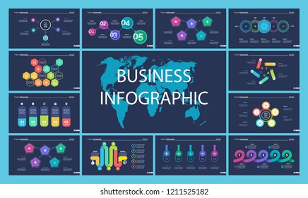 Set of startup or strategy concept infographic charts. Business diagrams for presentation slide templates. For corporate report, advertising, banner and brochure design.