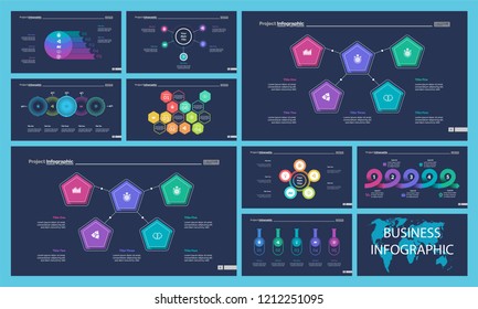 Set of startup or strategy concept infographic charts. Business diagrams for presentation slide templates. For corporate report, advertising, banner and brochure design.