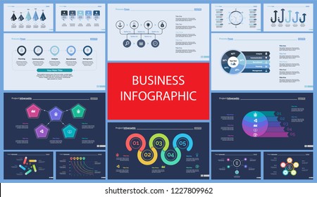 Set of startup or strategy concept infographic charts. Business diagrams for presentation slide templates. For corporate report, advertising, banner and brochure design.
