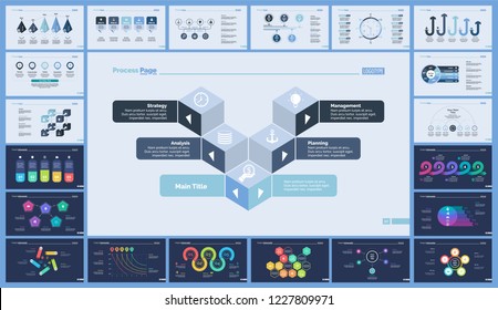 Set of startup or strategy concept infographic charts. Business diagrams for presentation slide templates. For corporate report, advertising, banner and brochure design.