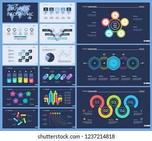 Set of startup or strategy concept infographic charts. Business diagrams for presentation slide templates. For corporate report, advertising, banner and brochure design.