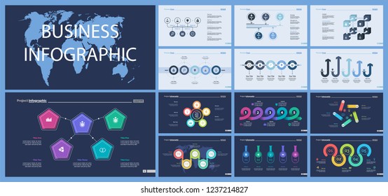 Set of startup or strategy concept infographic charts. Business diagrams for presentation slide templates. For corporate report, advertising, banner and brochure design.