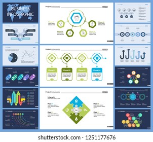 Set of startup or strategy concept infographic charts. Business diagrams for presentation slide templates. For corporate report, advertising, banner and brochure design.