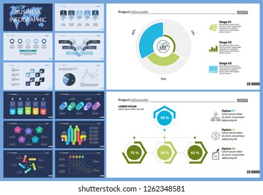 Set of startup or strategy concept infographic charts. Business diagrams for presentation slide templates. For corporate report, advertising, banner and brochure design.