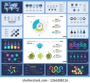 Set of startup or strategy concept infographic charts. Business diagrams for presentation slide templates. For corporate report, advertising, banner and brochure design.