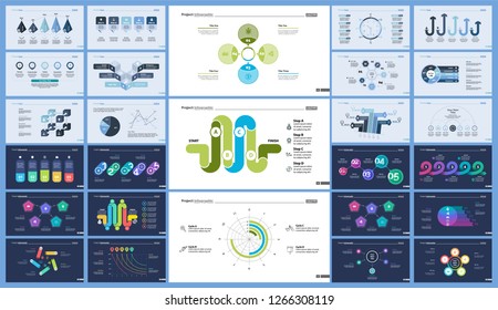 Set of startup or strategy concept infographic charts. Business diagrams for presentation slide templates. For corporate report, advertising, banner and brochure design.