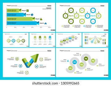 Set of startup or strategy concept infographic charts. Business diagrams for presentation slide templates. For corporate report, advertising, banner and brochure design.