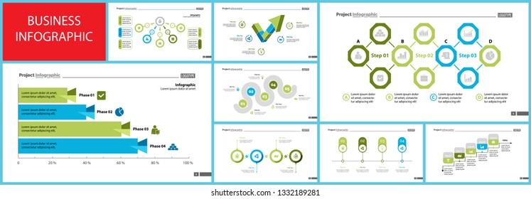 Set of startup or strategy concept infographic charts. Business diagrams for presentation slide templates. For corporate report, advertising, banner and brochure design.
