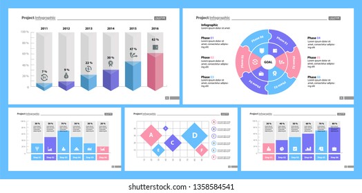 Set of startup or strategy concept infographic charts. Business diagrams for presentation slide templates. For corporate report, advertising, banner and brochure design.