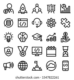 set of startup technology icons with simple outline style, vector eps 10 