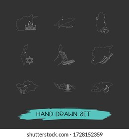 Set von State Icons Line Stil Symbole mit Syria, Kazakhstan, Kirgisistan und anderen Icons für Ihr Web Mobile App Logo Design.