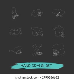 Set of state icons line style symbols with monaco, austria, russia and other icons for your web mobile app logo design.