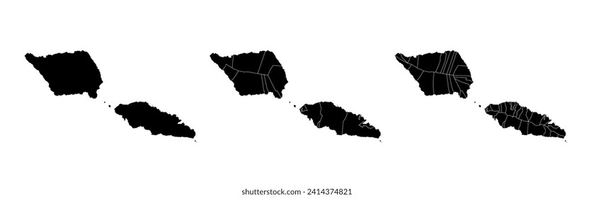 Set of state maps of Samoa with regions and municipalities division. Department borders, isolated vector maps on white background.