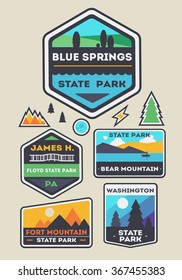 Set Of State Park And Nature Logo Badges. Vector Illustration. Retro Vintage Badges And Label Logo Graphics